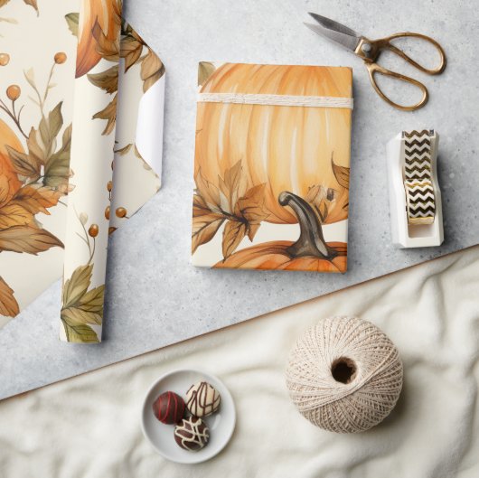 オレンジカボチャ秋の赤ちゃんシャワー中 ラッピングペーパー (クラフト)