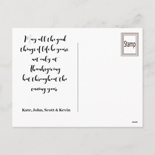 オレンジカボチャ秋メープルアコーンハッピーサンクスギビング シーズンポストカード (裏面)