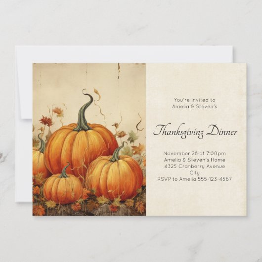 オレンジカボチャ秋素朴のシーン感謝祭 招待状 (正面)