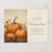 オレンジカボチャ秋素朴感謝祭 インビテーションポストカード (正面)