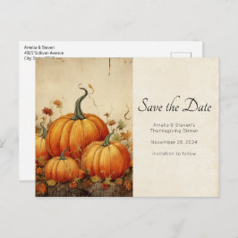 オレンジカボチャ秋素朴感謝祭 案内ポストカード