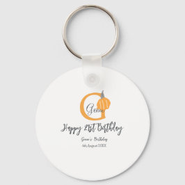 オレンジカボチャ秋誕生日21stグレーパステル秋 キーホルダー
