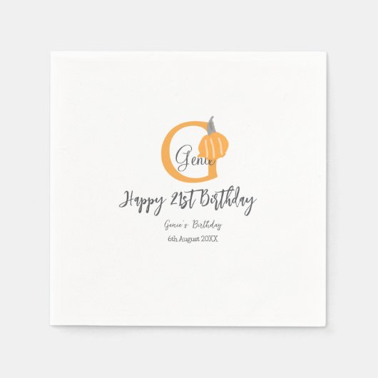 オレンジカボチャ秋誕生日21stグレーパステル秋 スタンダードカクテルナプキン (正面)