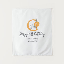 オレンジカボチャ秋誕生日21stグレーパステル秋 タペストリー