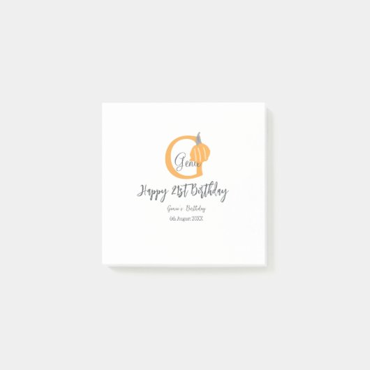 オレンジカボチャ秋誕生日21stグレーパステル秋 ポストイット (正面)