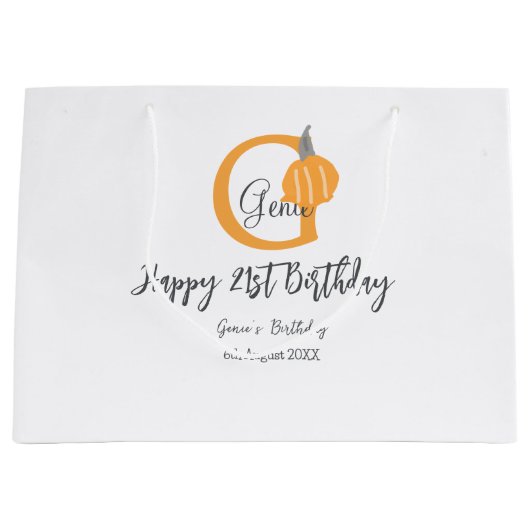 オレンジカボチャ秋誕生日21stグレーパステル秋 ラージペーパーバッグ (正面)