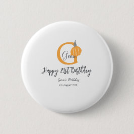 オレンジカボチャ秋誕生日21stグレーパステル秋 缶バッジ