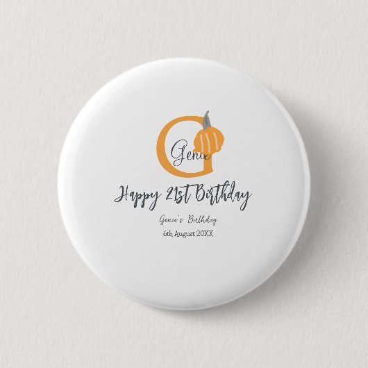 オレンジカボチャ秋誕生日21stグレーパステル秋 缶バッジ (正面)