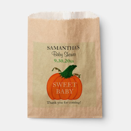 オレンジカボチャ緑の赤ちゃんシャワーの好意 フェイバーバッグ (正面)