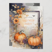 オレンジカボチャ花ハローウィンパーティ 招待状 (正面/裏面)
