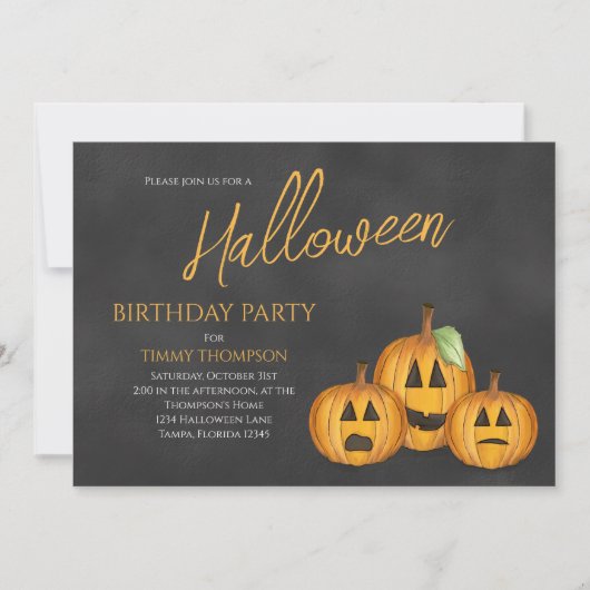 オレンジカボチャ誕生日ハローウィンパーティ 招待状 (正面)