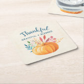 オレンジカボチャ賛美に感謝 スクエアペーパーコースター (アングル)