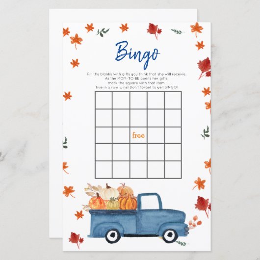オレンジカボチャ青トラック赤ちゃんシャワービンゴゲーム (正面/裏面)