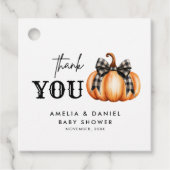 オレンジカボチャ黒弓ガールベビーシャワー フェイバータグ (正面)