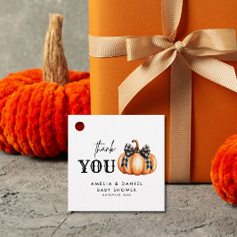 オレンジカボチャ黒弓ガールベビーシャワー フェイバータグ