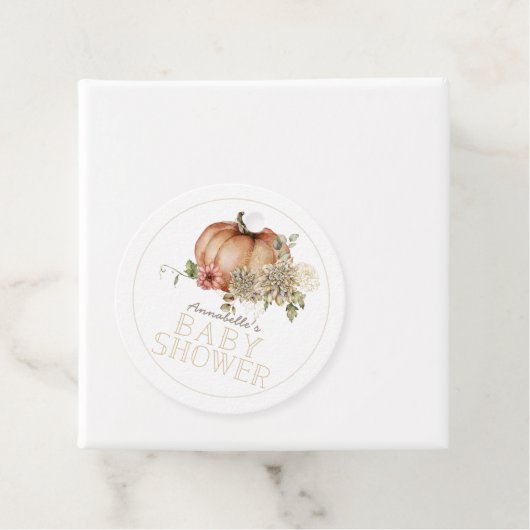 オレンジカボチャ&ホワイトダリアベビーシャワー フェイバータグ (インサイチュ)