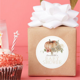 オレンジカボチャ&ホワイトダリアベビーシャワー ラウンドシール