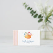 オレンジカボチャonピンクと金ゴールドストライプ 名刺 (スタンド正面)