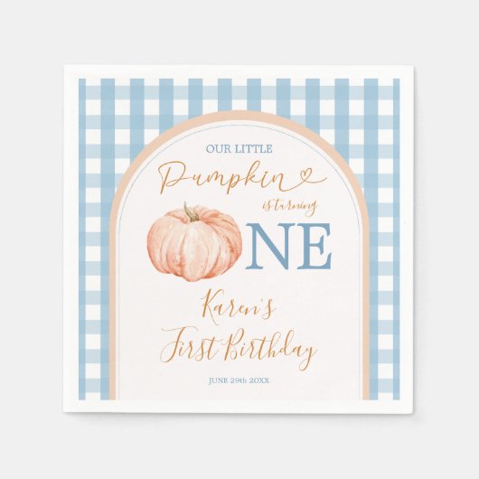 オレンジカボッキンボホブルーギンガム1st誕生日 スタンダードカクテルナプキン (正面)