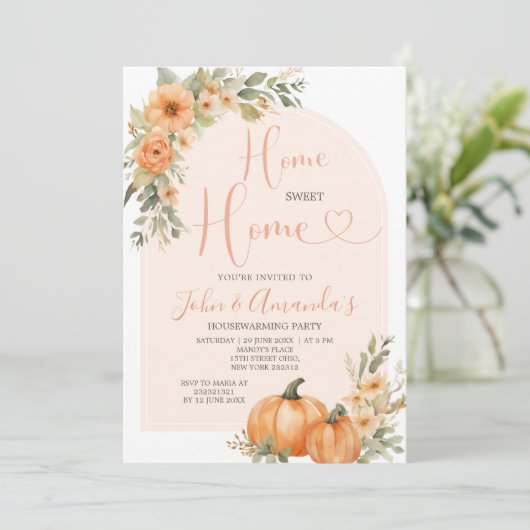 オレンジカボンプキングリーンリーフローラ引っ越し祝いパーティーパーティー 招待状 (スタンド正面)