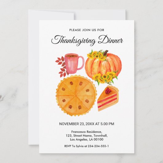 オレンジカボンプキンサンクスギビングディナーフローラ 招待状 (正面)