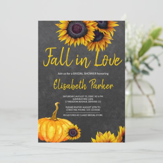 オレンジカボンプキンサンフラワーズチョークボードブライダルシャワー 招待状 (スタンド正面)