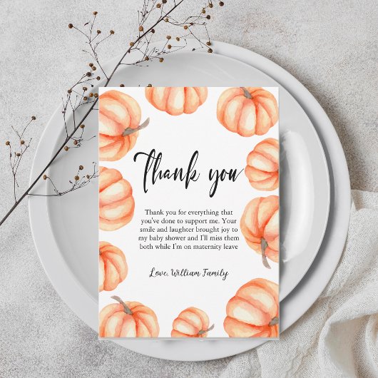 オレンジカボンプキンハロウィーン秋ベビーシャワー サンキューカード