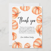 オレンジカボンプキンハロウィーン秋ベビーシャワー サンキューカード (正面)