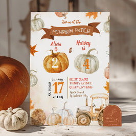 オレンジカボンプキンパッチトラクタジョイント誕生日 招待状