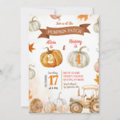 オレンジカボンプキンパッチトラクタジョイント誕生日 招待状 (正面)