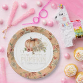 オレンジカボンプキン&ホワイトダリア誕生日 ペーパープレート (パーティー)