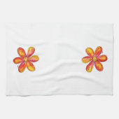 オレンジカラフルお洒落色と黄色の花 キッチンタオル (横)