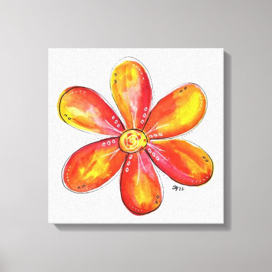 オレンジカラフルお洒落色と黄色の花 キャンバスプリント (正面)