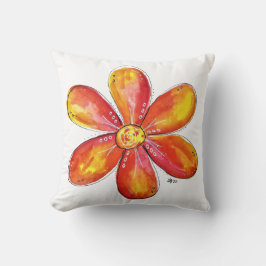 オレンジカラフルお洒落色と黄色の花 クッション