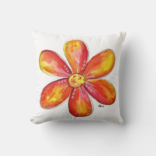 オレンジカラフルお洒落色と黄色の花 クッション (正面)