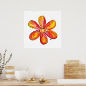 オレンジカラフルお洒落色と黄色の花 ポスター (キッチン)
