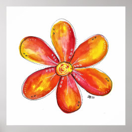 オレンジカラフルお洒落色と黄色の花 ポスター