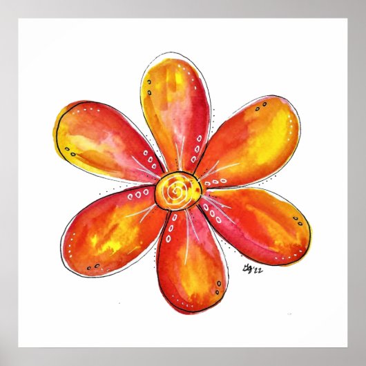 オレンジカラフルお洒落色と黄色の花 ポスター (正面)