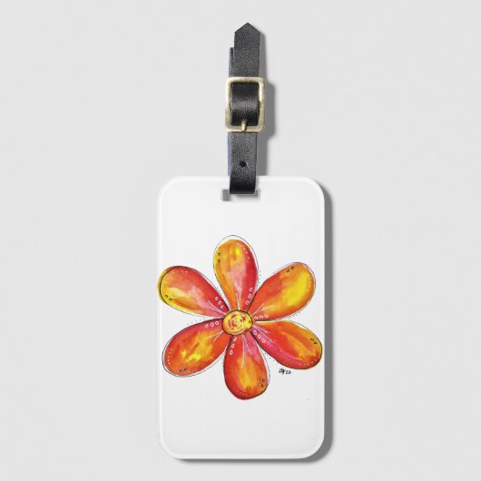 オレンジカラフルお洒落色と黄色の花 ラゲッジタグ (正面縦)