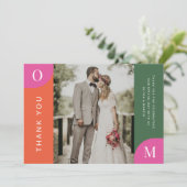 オレンジカラフルとピンクはっきりしたの明るい写真結婚 サンキューカード (スタンド正面)