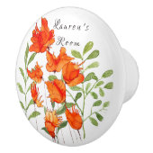 オレンジカラフルと赤のケシ セラミックノブ (右)