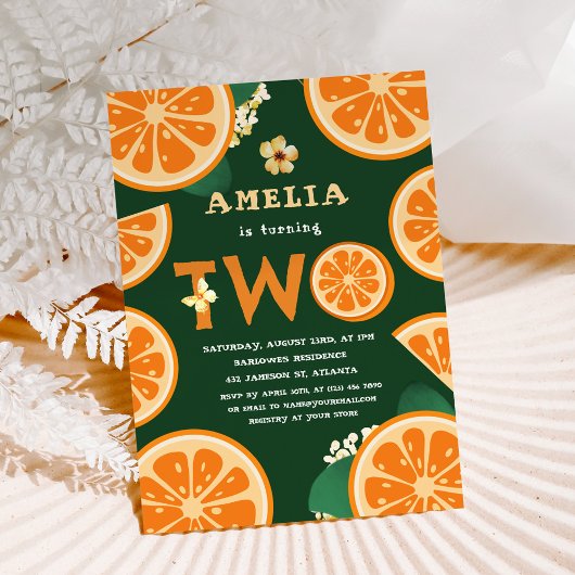 オレンジカラフルシトラスチャイルドセカンド誕生日 招待状