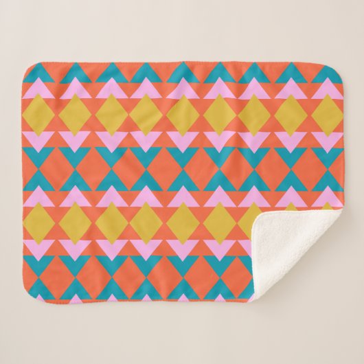 オレンジカラフル色の明るさと幾何学的パターン シェルパブランケット (正面(横))