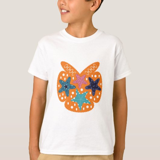 オレンジカラフル色の背景のヒトデ。 Tシャツ (正面)