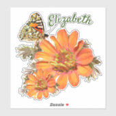 オレンジカラフル色の花と蝶のシール シール (シート)