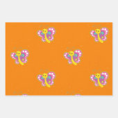 オレンジカラフル色の蝶 ラッピングペーパーシート (正面2)