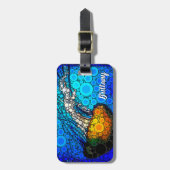 オレンジカラフル色クラゲ青海名前をカスタムする ラゲッジタグ (正面縦)