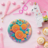 オレンジカラフル色 ペーパープレート (パーティー)