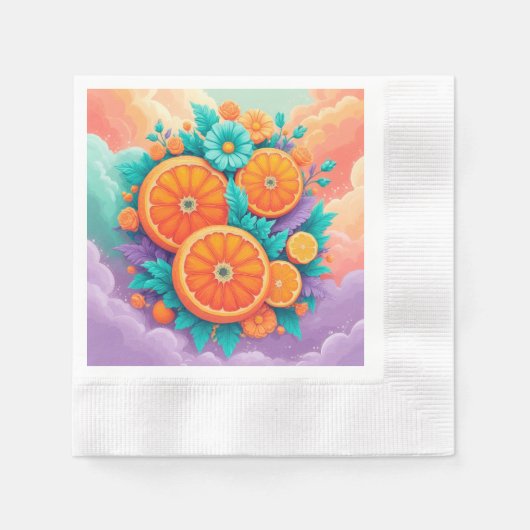 オレンジカラフル色 縁ありカクテルナプキン (正面)