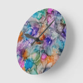 オレンジカラフル、紫、ピンク、青抽象芸術アート ラウンド壁時計 (傾斜)